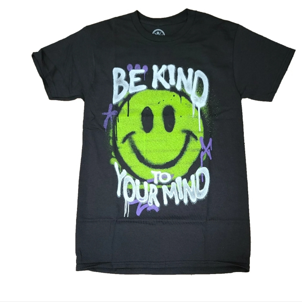 Smiley Face Be Kind to Your Mind Black Graphic T-Shirt - 2XL